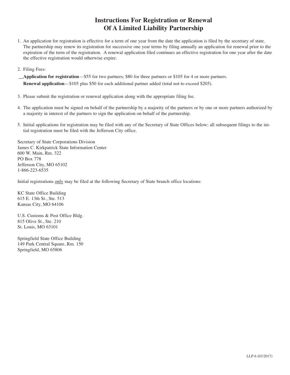 Form LLP-6 Application for Registration of a Limited Liability Partnership - Missouri, Page 2