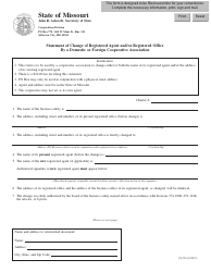 Document preview: Form CA59 Statement of Change of Registered Agent and/or Registered Office by a Domestic or Foreign Cooperative Association - Missouri