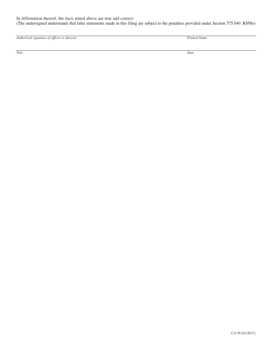 Form CA59 Statement of Change of Registered Agent and / or Registered Office by a Domestic or Foreign Cooperative Association - Missouri, Page 2