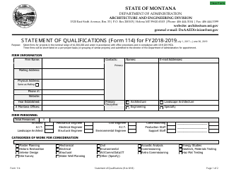Document preview: Form 114 Statement of Qualifications - Montana
