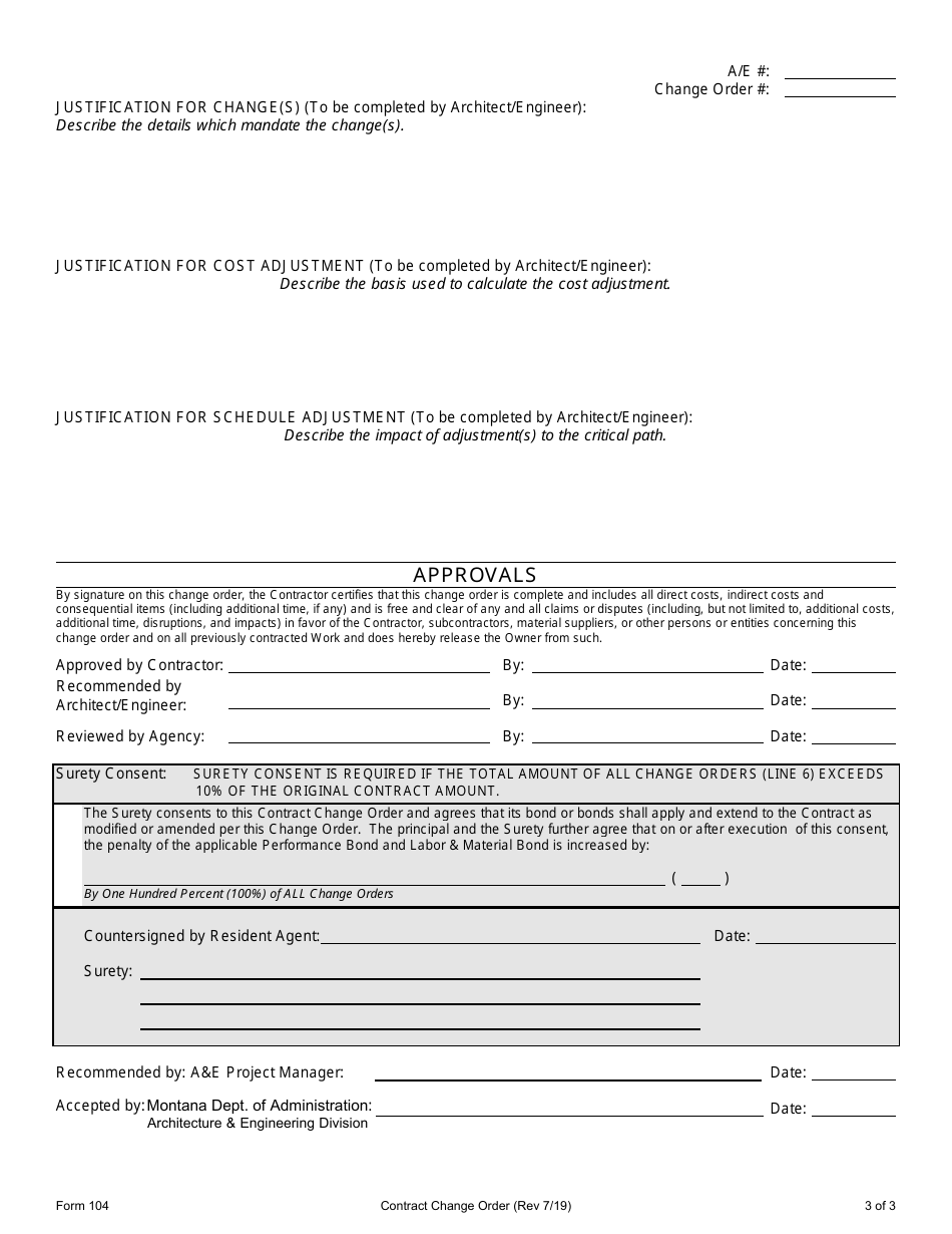 Form 104 Contract Change Order - Montana, Page 3
