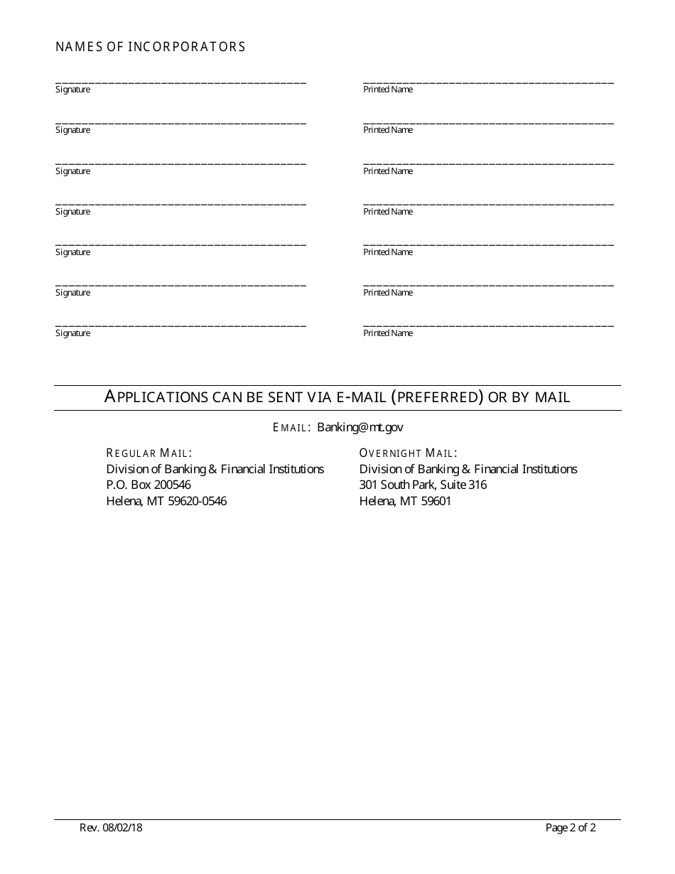 Application for Conversion of an Existing National-Chartered Bank to a State-Chartered Bank - Montana, Page 2