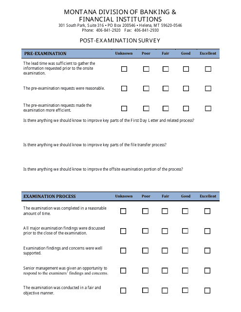 Post-examination Survey Form - Montana Download Pdf