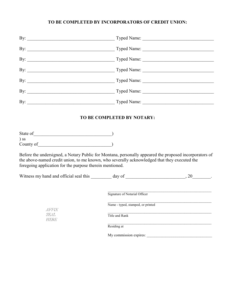 Application for a Certificate of Authorization to Organize a New Montana Credit Union - Montana, Page 3