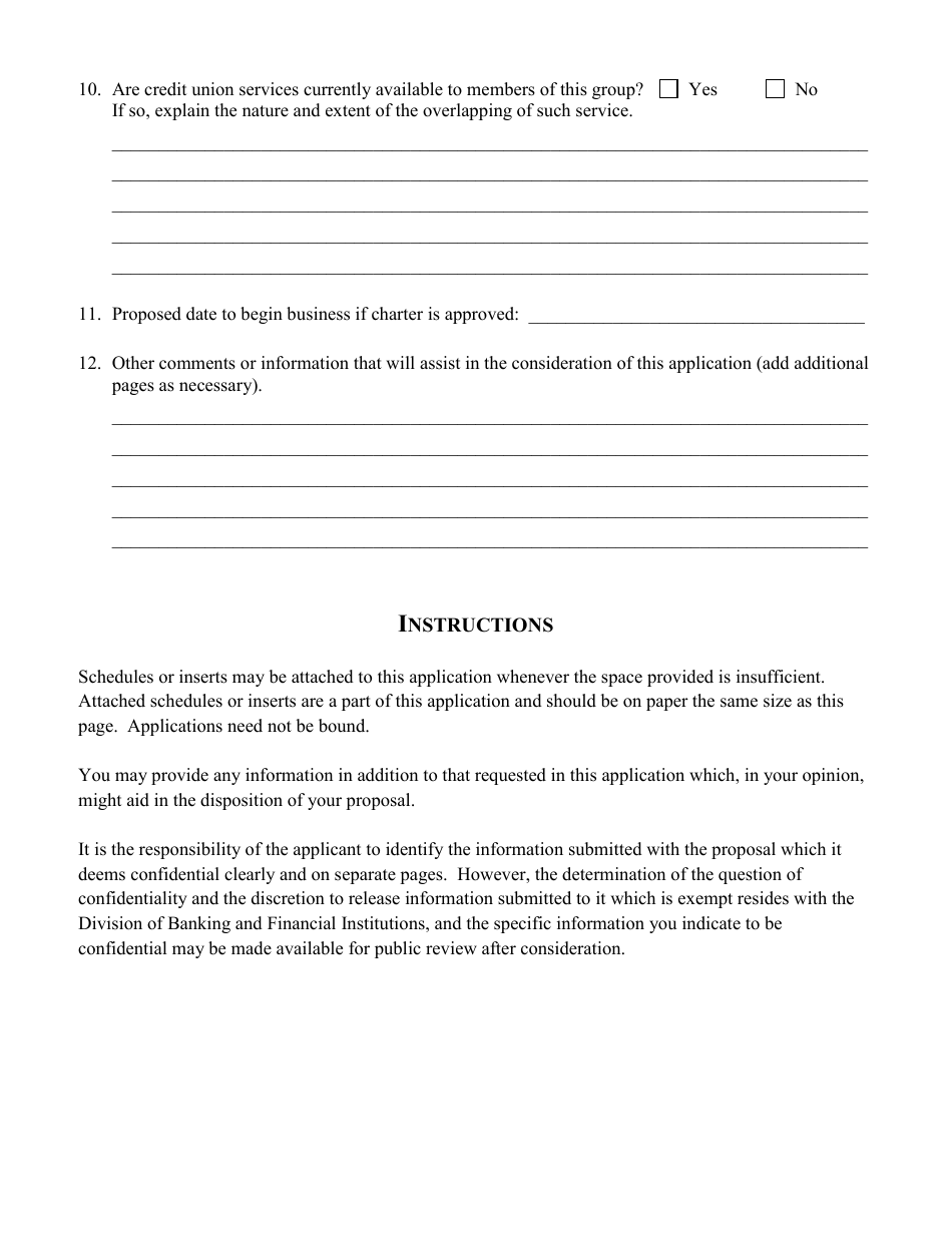 Application for a Certificate of Authorization to Organize a New Montana Credit Union - Montana, Page 5