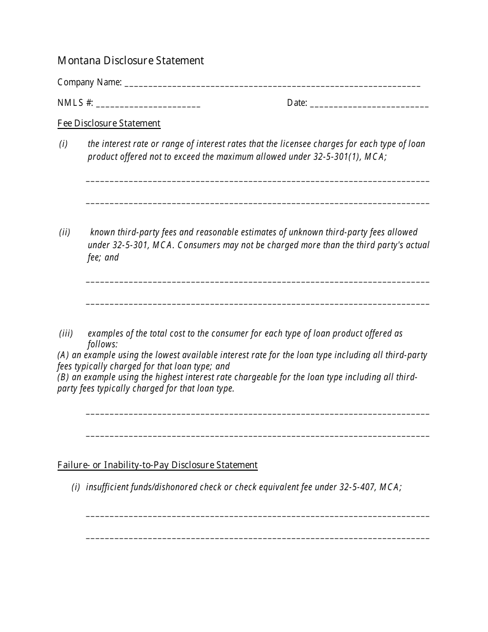 Montana Montana Disclosure Statement Form - Fill Out, Sign Online and ...