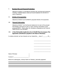 Application to Organize a New Montana Business and Industrial Development Corporation - Montana, Page 2
