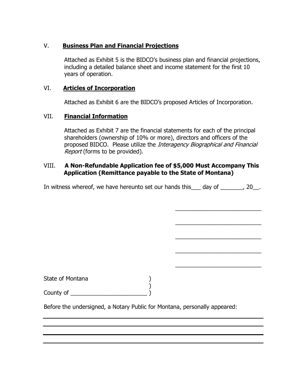 Application to Organize a New Montana Business and Industrial Development Corporation - Montana, Page 2