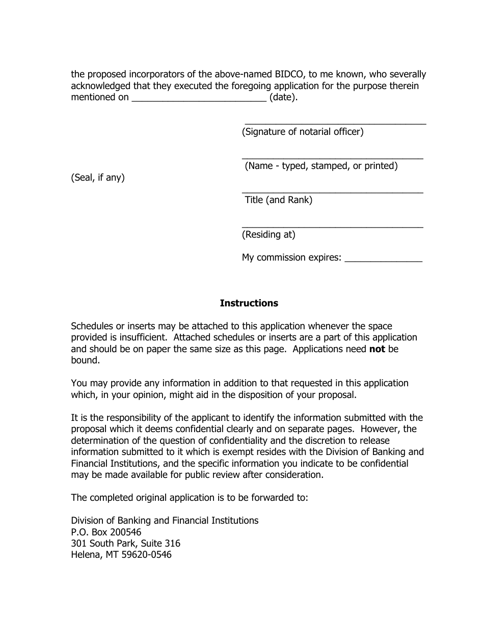 Application to Organize a New Montana Business and Industrial Development Corporation - Montana, Page 3