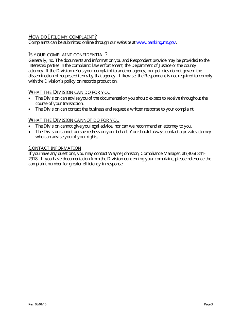 Complaint Form - Montana, Page 3