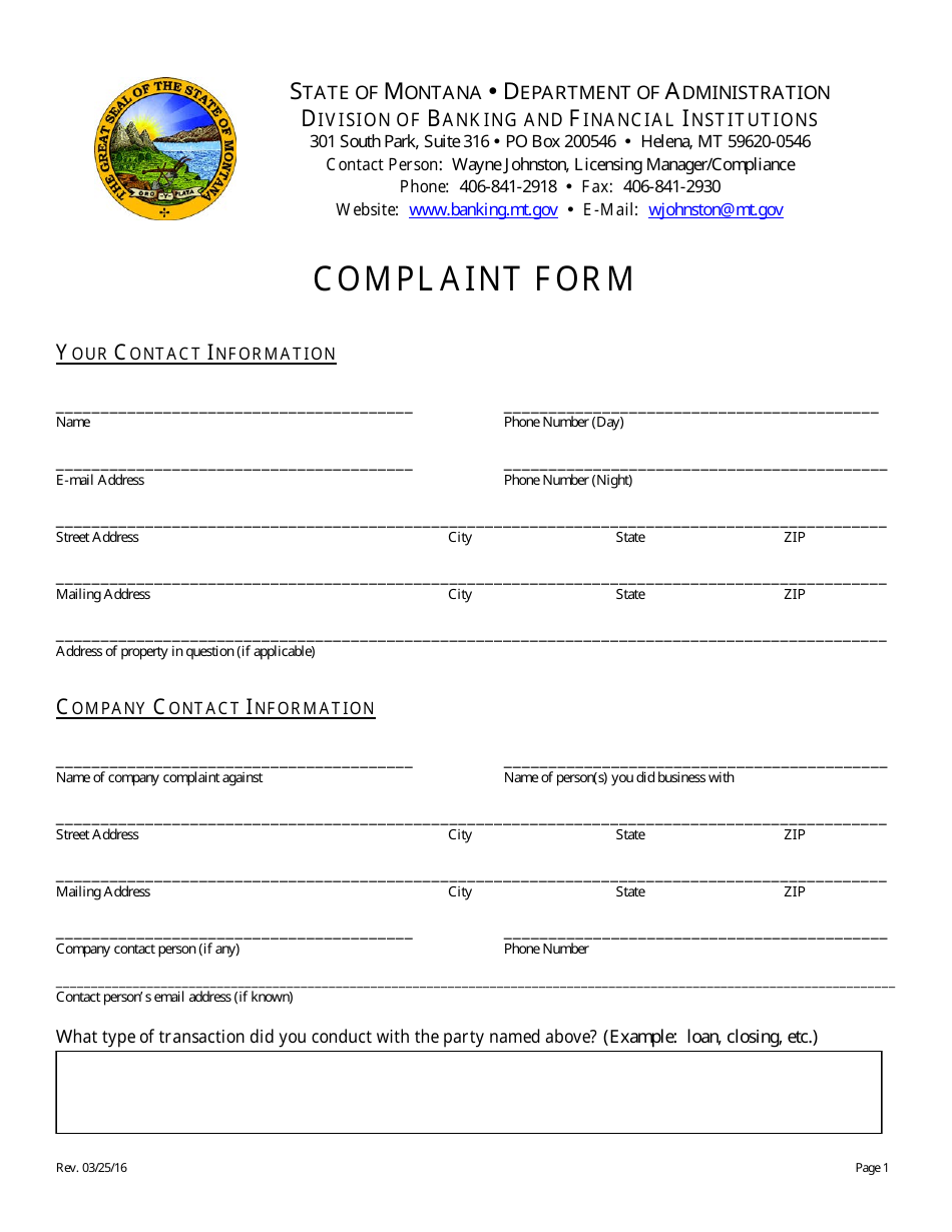 Complaint Form - Montana, Page 4