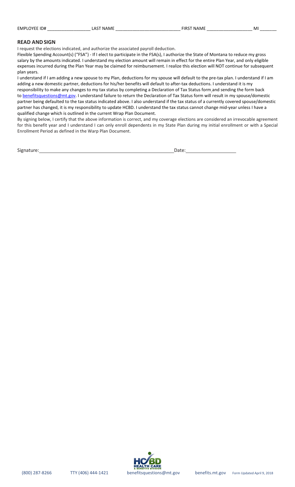 New Employee Enrollment Form - Montana, Page 3