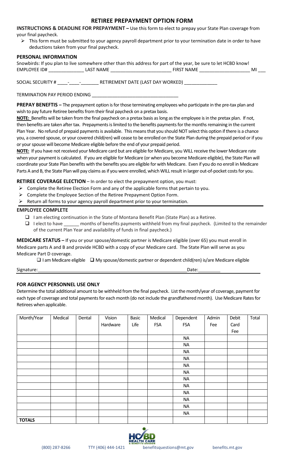 Retiree Election Form - Montana, Page 3