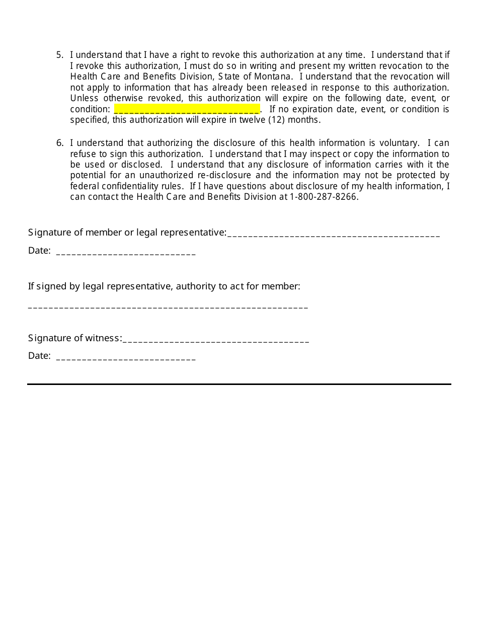 Authorization for the Release of Confidential Information - Montana, Page 2