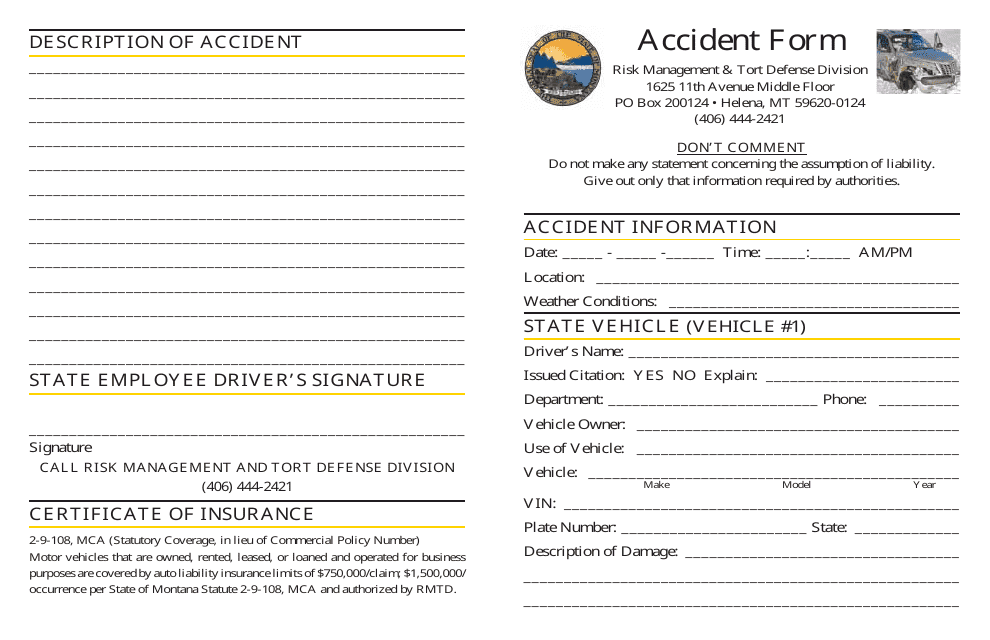 Accident Form - Montana Download Pdf