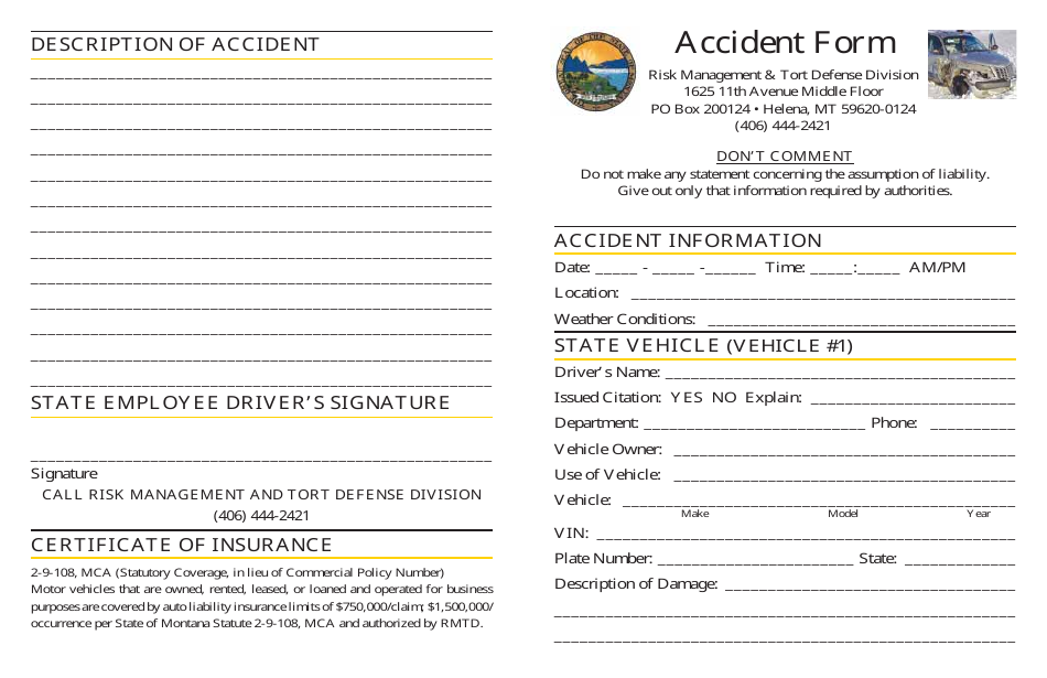 Montana Accident Form Fill Out, Sign Online and Download PDF