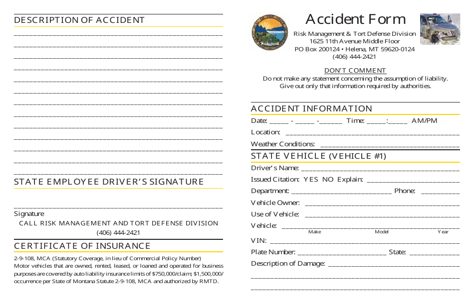 Accident Form - Montana, Page 1