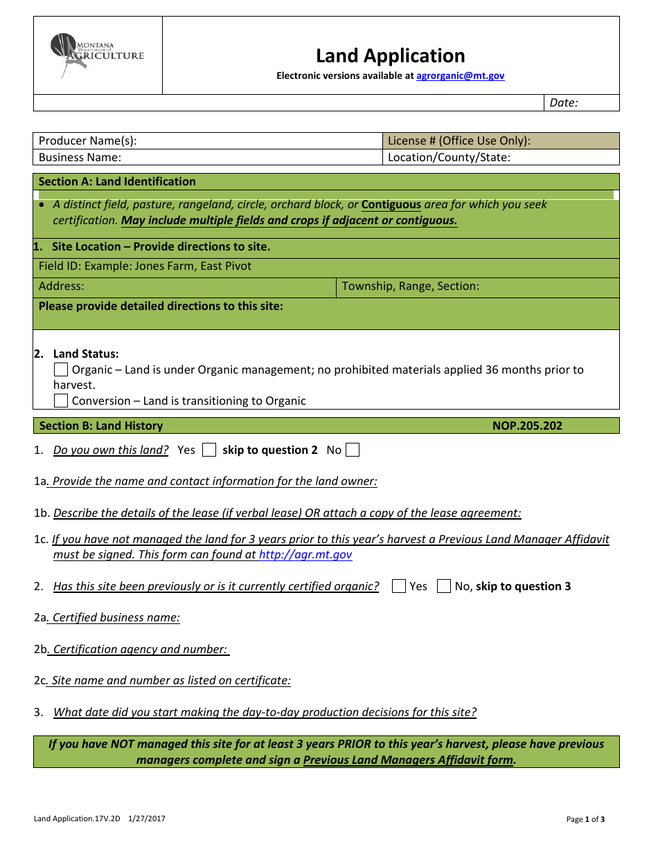 Montana Land Application Form Fill Out, Sign Online and Download PDF