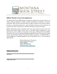 Affiliate Member Community Application Form - Montana Main Street (Mms) Program - Montana
