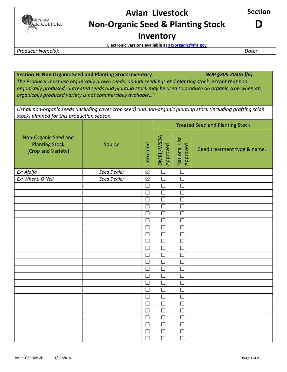 Avian Production Operation Profile - Montana, Page 7