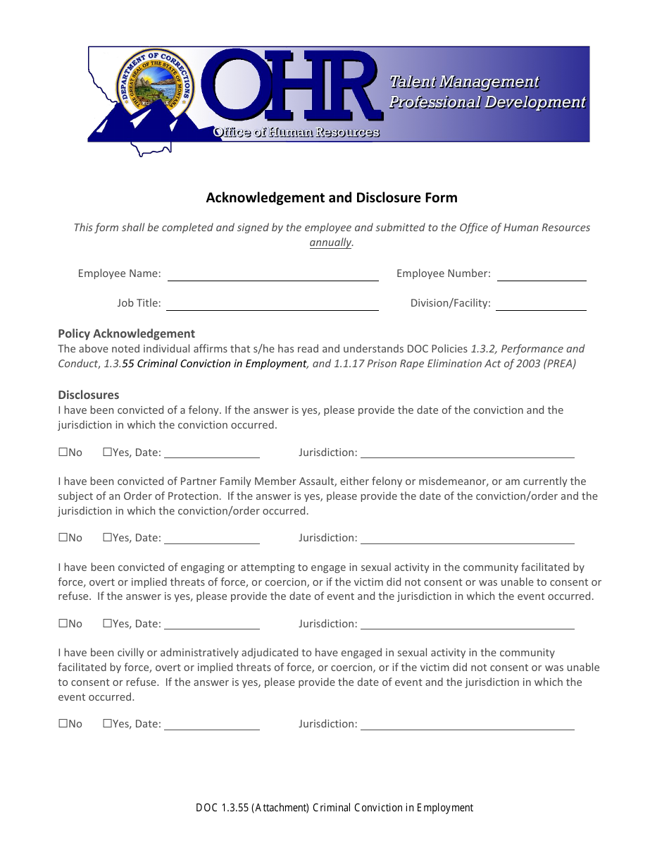 Acknowledgement and Disclosure Form - Montana, Page 1