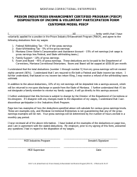Form DOC5.2.4 &quot;Prison Industries Enhancement Certified Program (Piecp) Disposition of Income &amp; Voluntary Participation Form - Customer Model Piecp&quot; - Montana