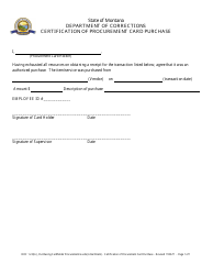 Form DOC1.2.8(A) &quot;Certification of Procurement Card Purchase&quot; - Montana
