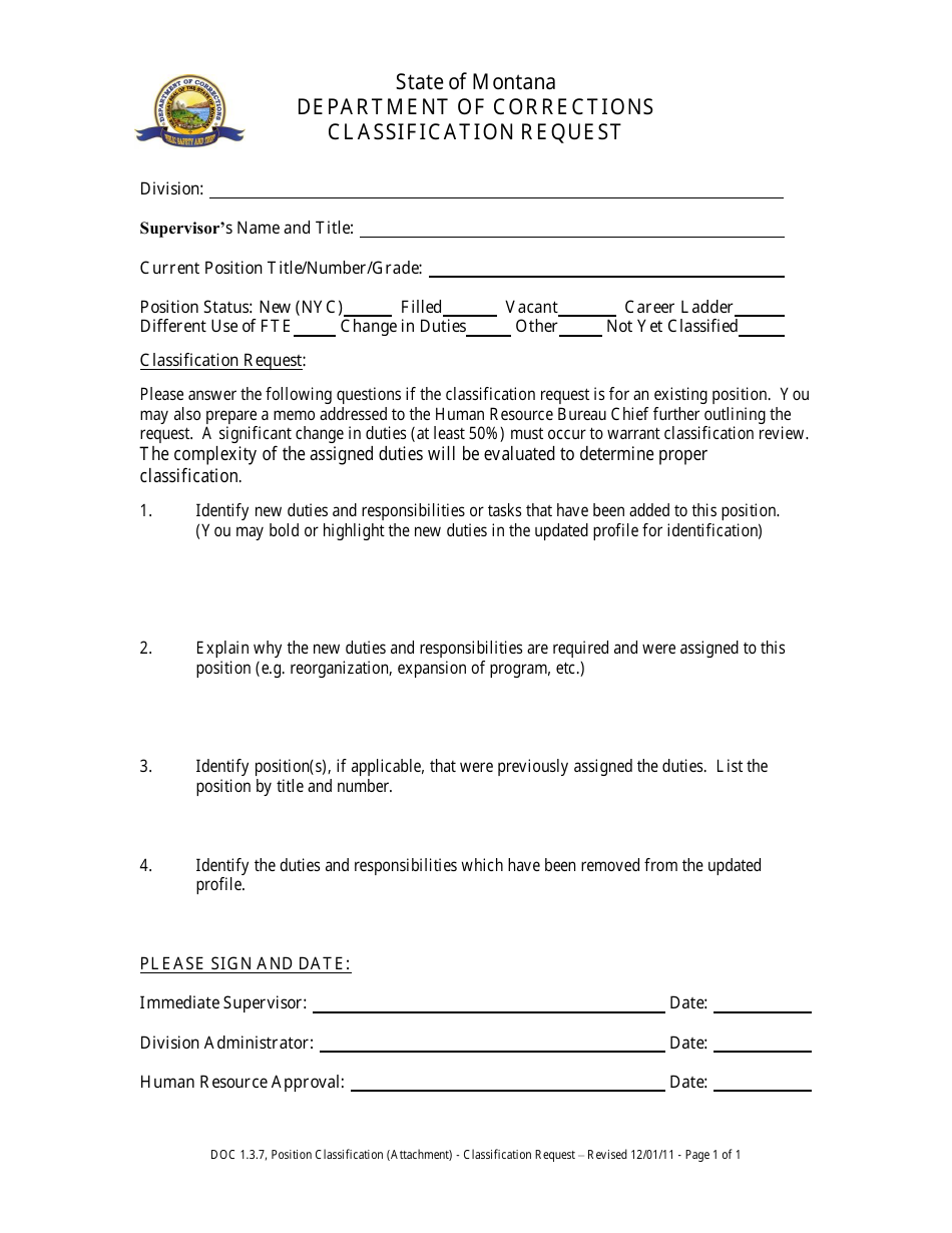 Classification Requests Montana Classification Request - Fill Out, Sign Online and Download PDF ...
