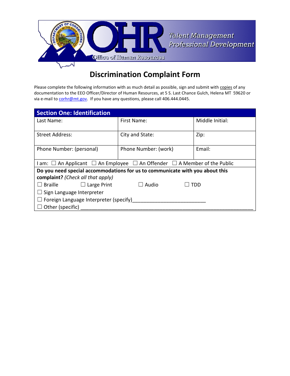 Montana Discrimination Complaint Form Fill Out Sign Online And Download Pdf Templateroller 0582