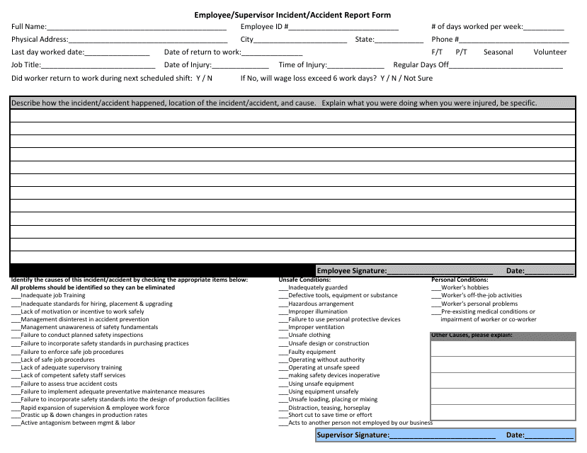 Employee/Supervisor Incident/Accident Report Form - Montana Download Pdf