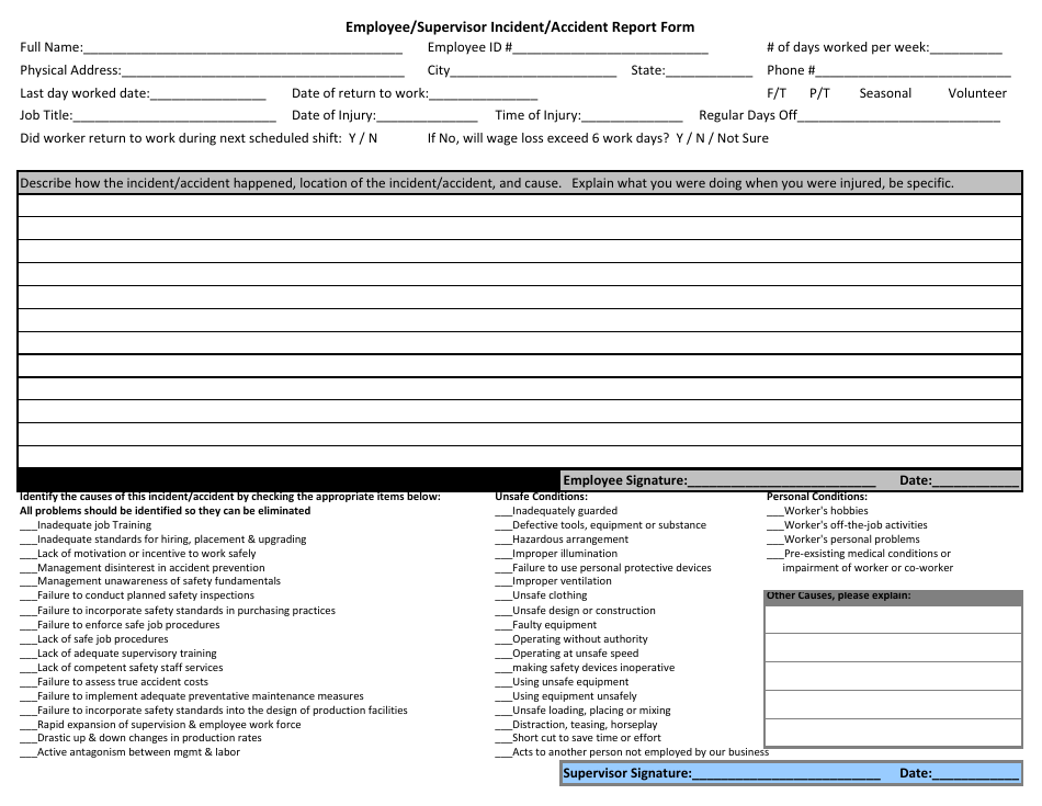 Employee/Supervisor Incident/Accident Report Form - Montana, Page 1