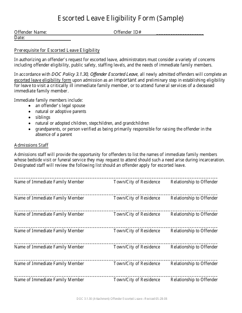 Escorted Leave Eligibility Form (Sample) - Montana Download Pdf