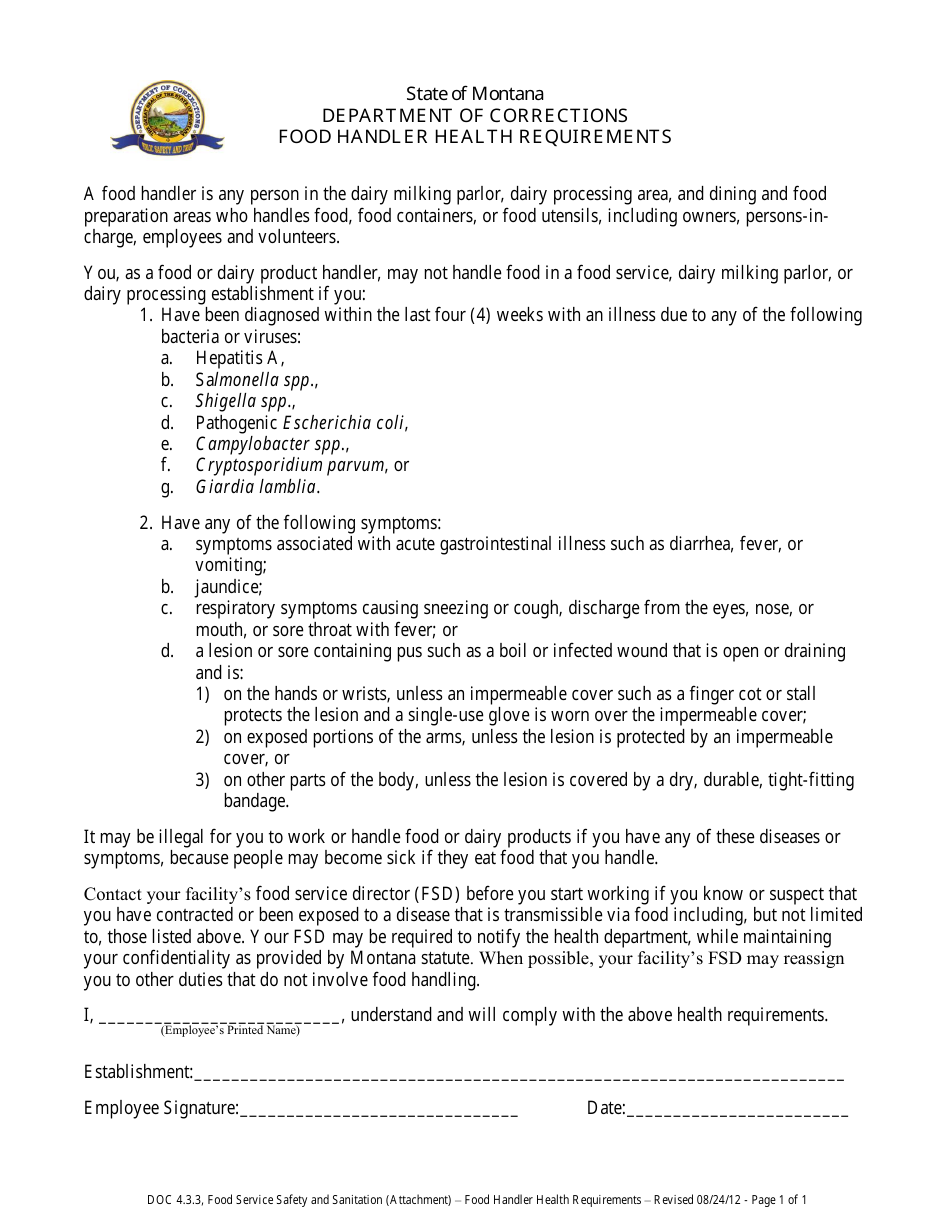 Montana Food Handler Health Requirements Fill Out, Sign Online and