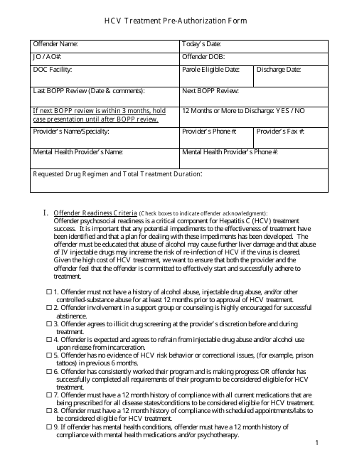 Hcv Treatment Pre-authorization Form - Montana