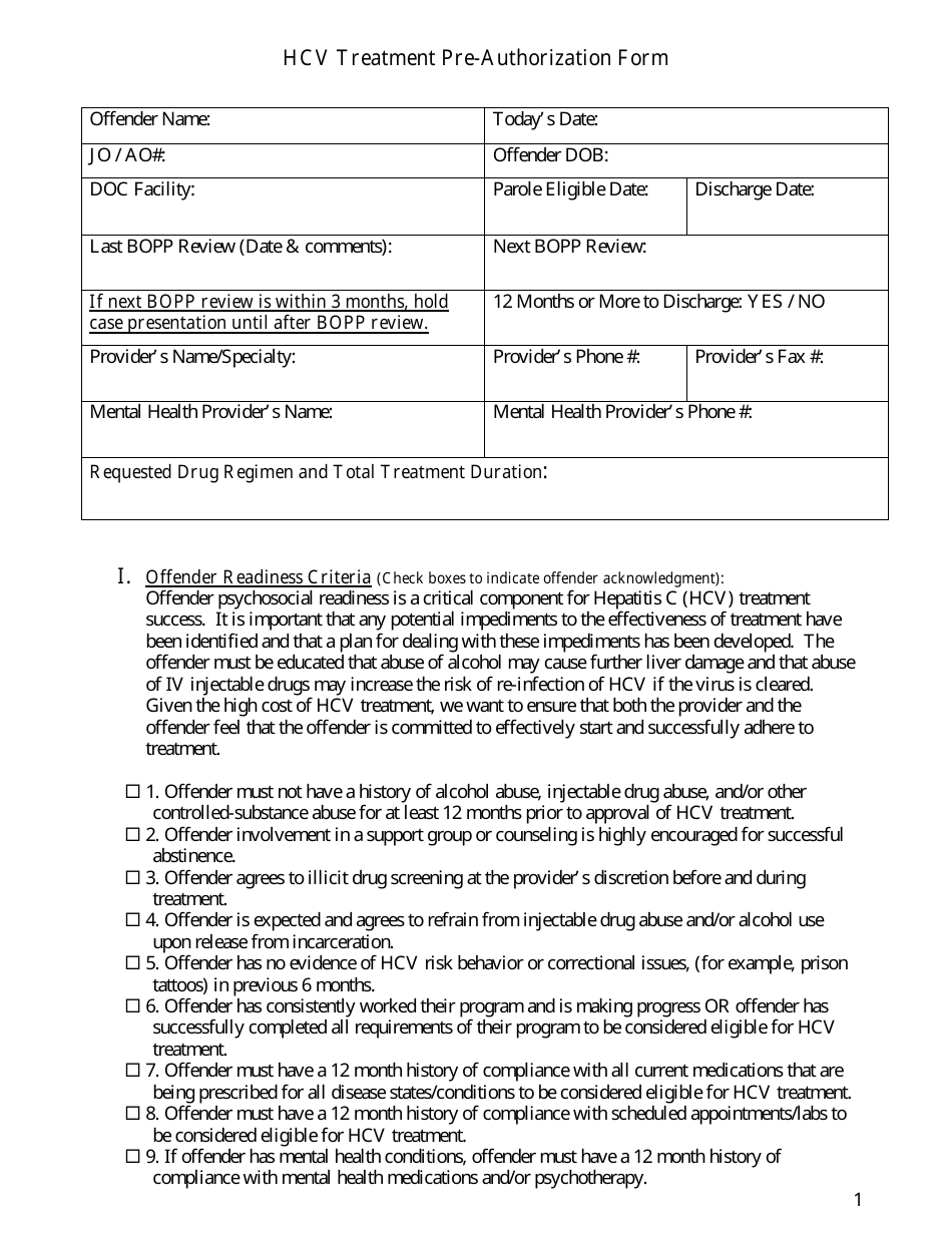 Hcv Treatment Pre-authorization Form - Montana, Page 1