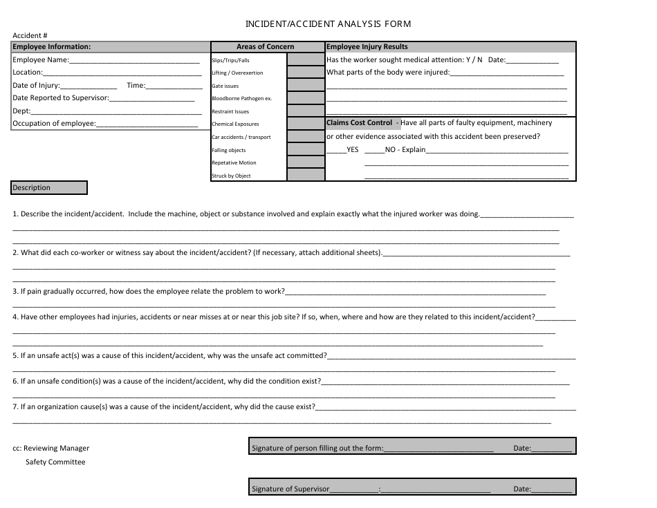 Incident / Accident Analysis Form - Montana, Page 1