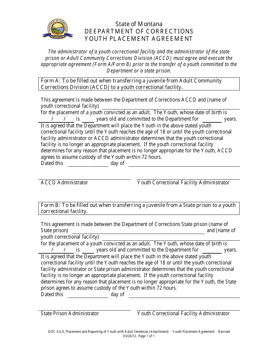 Montana Youth Placement Agreement Form Fill Out, Sign Online and