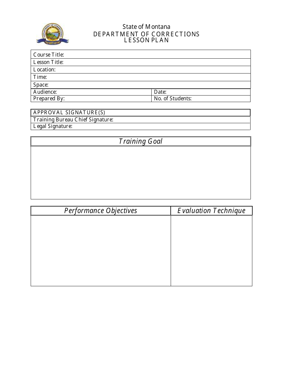 Montana Lesson Plan Fill Out, Sign Online and Download PDF