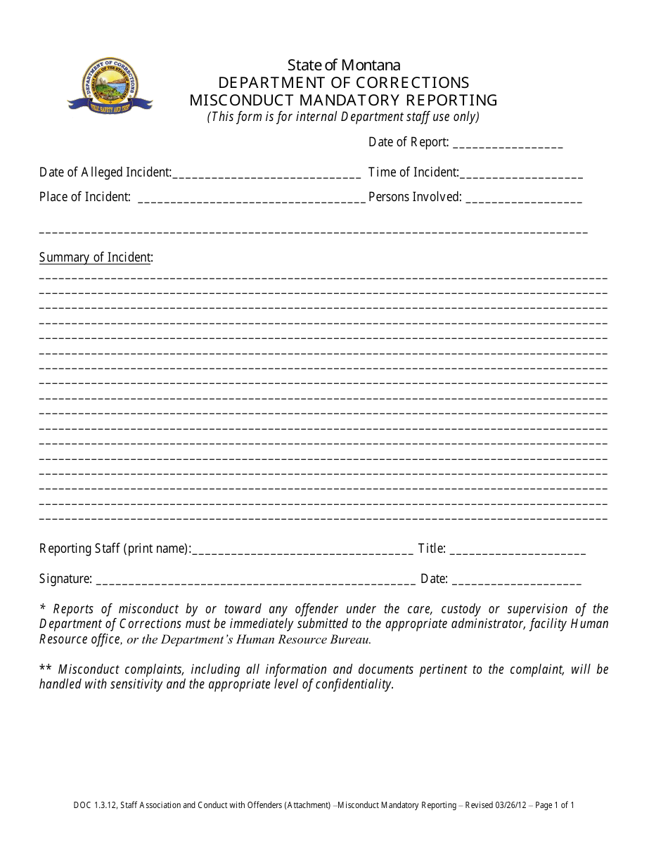 Montana Misconduct Mandatory Reporting Form - Fill Out, Sign Online and ...