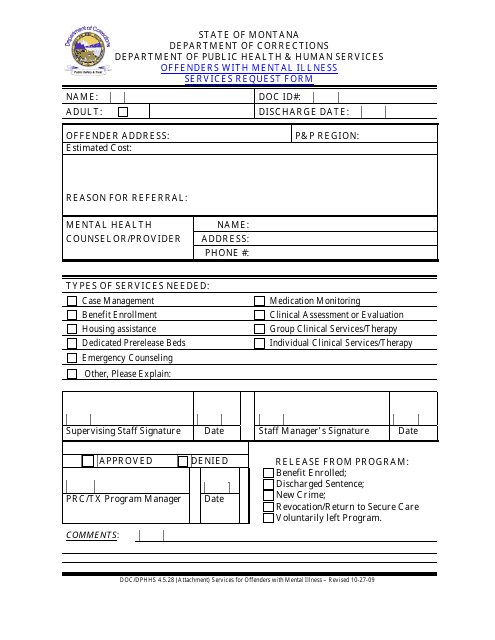 Offenders With Mental Illness Services Request Form - Montana Download Pdf