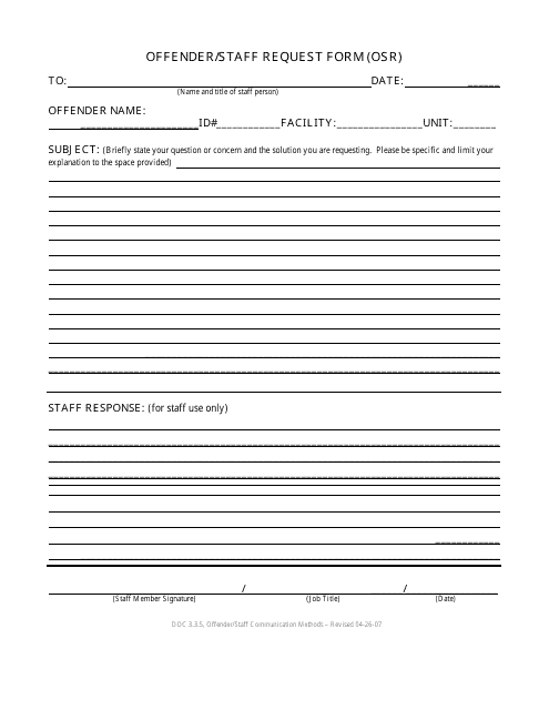 Offender / Staff Request Form (Osr) - Montana Download Pdf