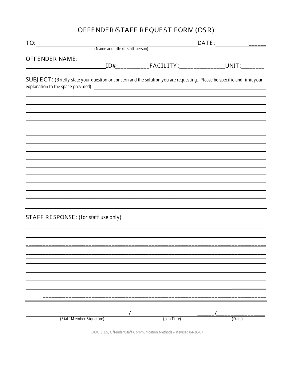 Offender / Staff Request Form (Osr) - Montana, Page 1