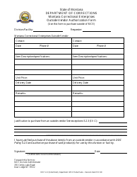 Document preview: Outside Vendor Authorization Form - Montana Correctional Enterprises - Montana