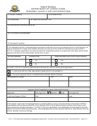 Montana Personal Vehicle Use Authorization Form Download Printable PDF ...