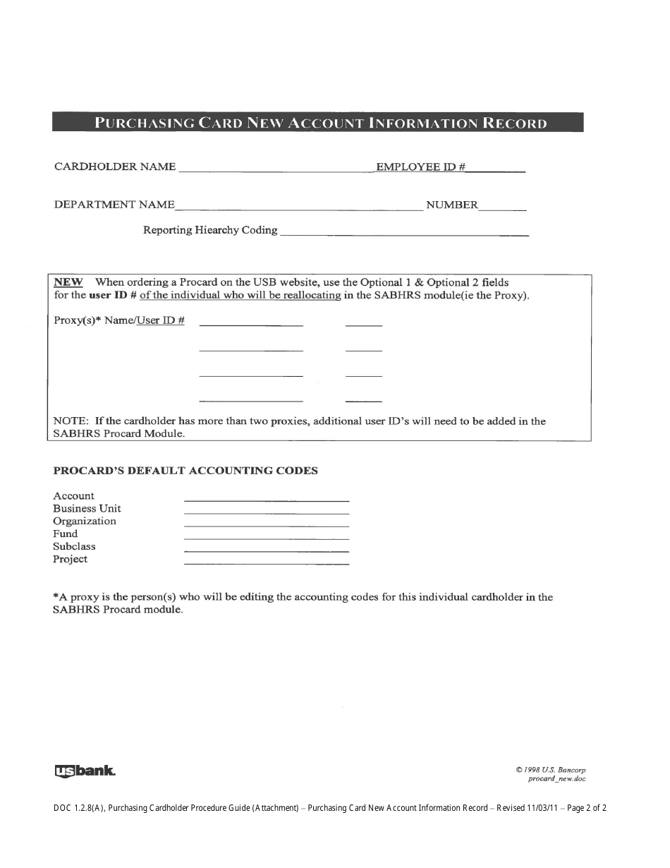 Purchasing Card New Account Information Record Form - Montana, Page 2