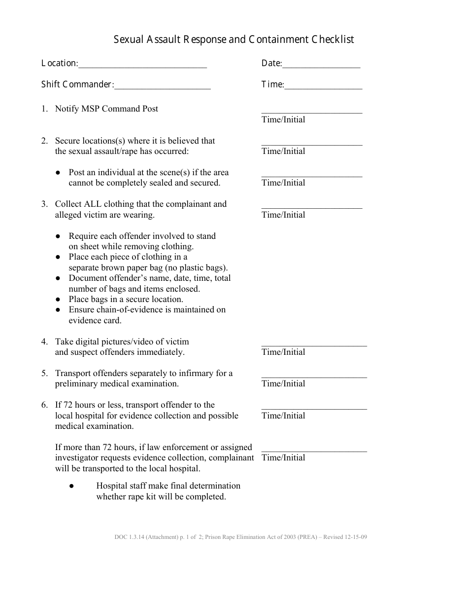 Sexual Assault Response and Containment Checklist - Montana, Page 1