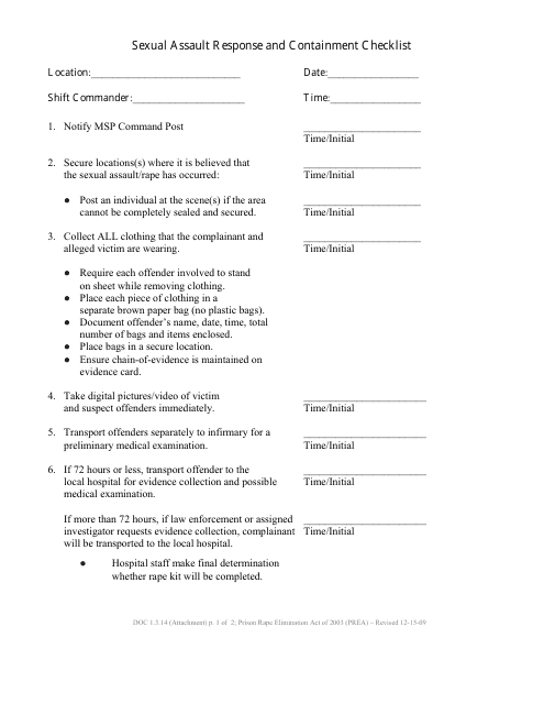 Sexual Assault Response and Containment Checklist - Montana Download Pdf