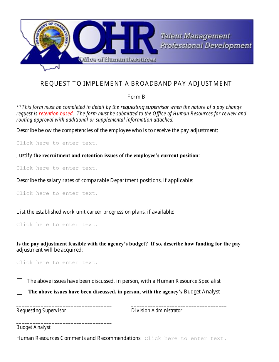 Form A Request to Implement a Broadband Pay Adjustment - Montana, Page 4