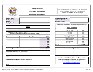 Document preview: State Owned Vehicle Report Form - Montana