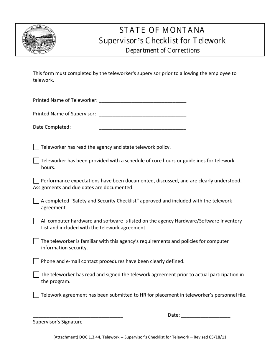 Supervisors Checklist for Telework - Montana, Page 1